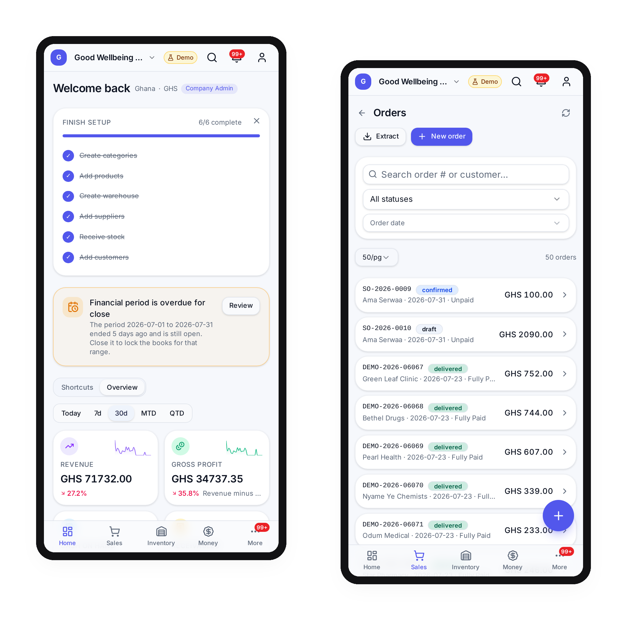 DukeQ mobile app showing the agent dashboard and an order list