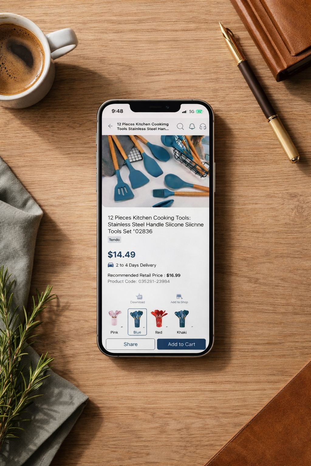 A branded mobile commerce app powered by DukeQ, in a customer's hand